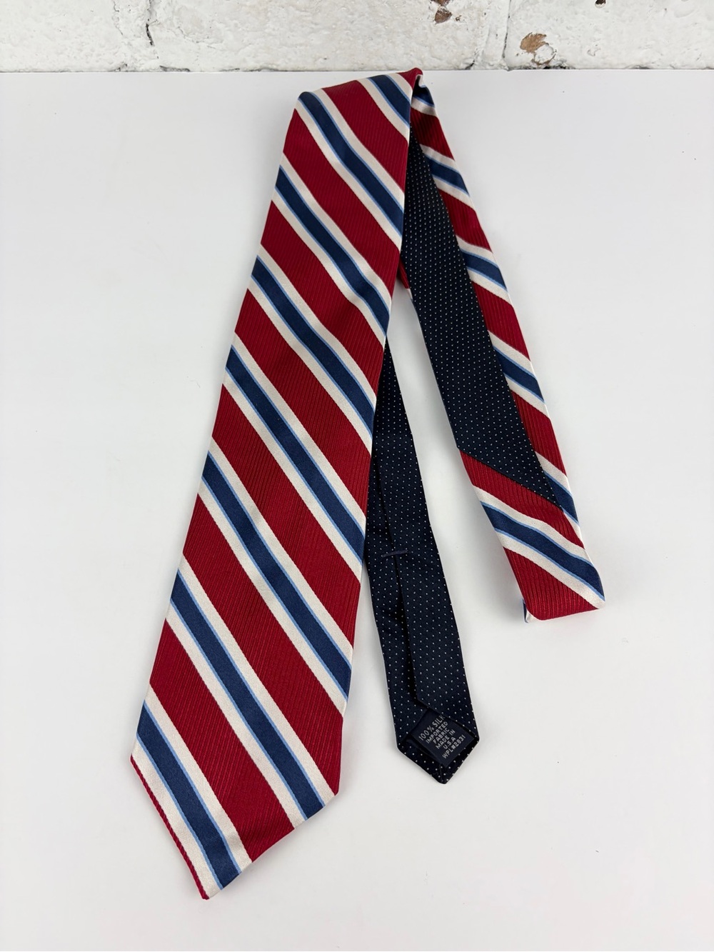 Tommy Hilfiger Silk Red White Navy Blue Striped Neck Tie